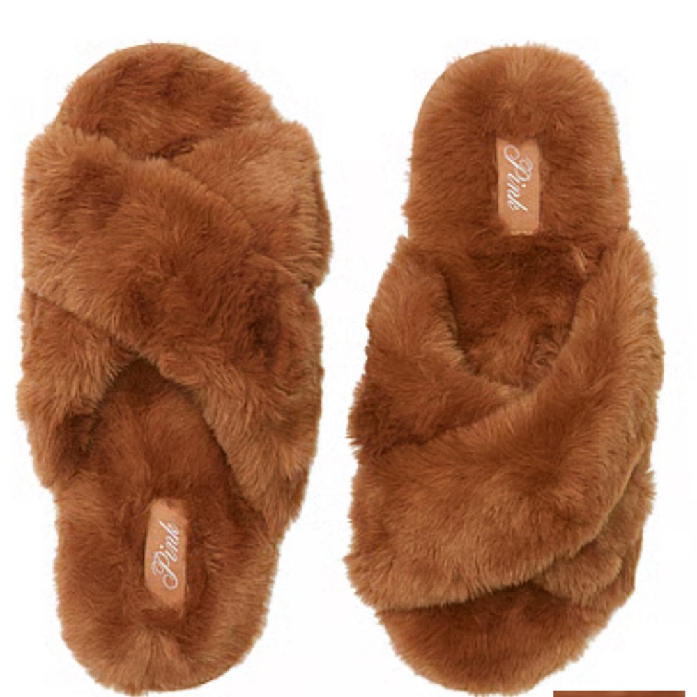 Victoria's Secret Fuzzy Tan Slippers
